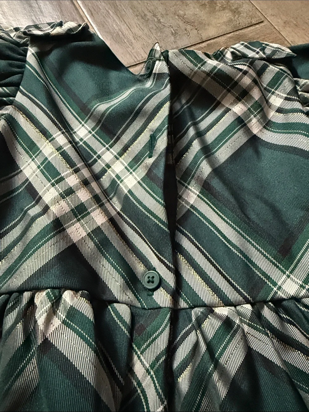 The Children's Place Green Plaid Puff-Sleeve Holiday Dress